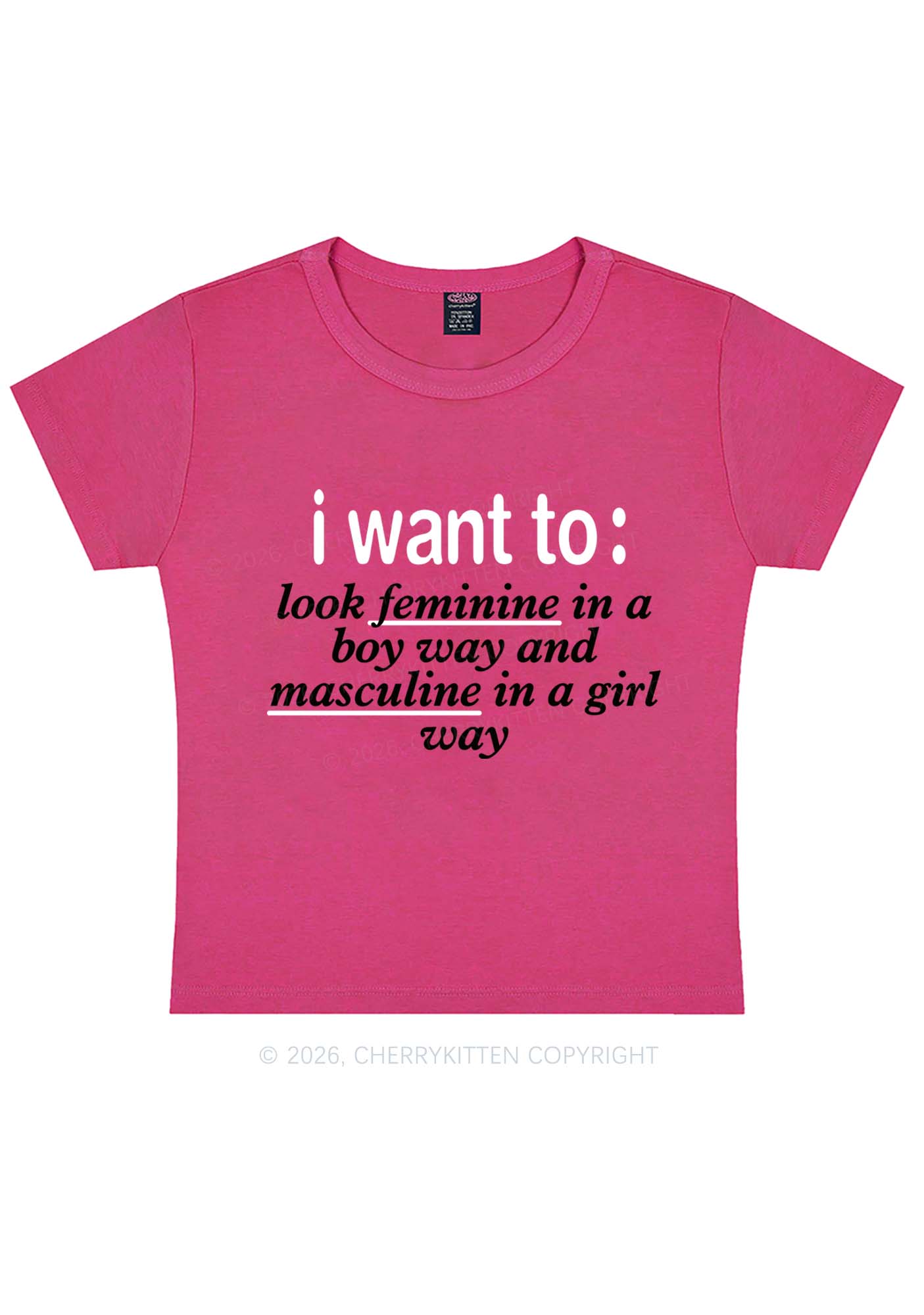 I Want To Feminine Masculine Pride Y2K Baby Tee Cherrykitten