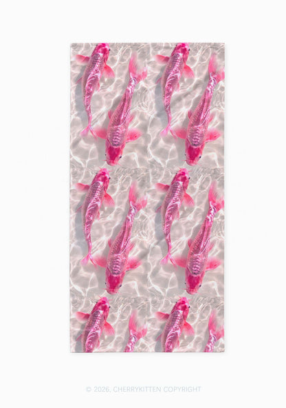 Pink Carp Water Ripple Y2K Beach Towel Cherrykitten