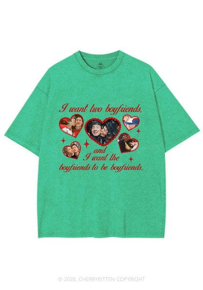 I Want Two Boyfriends HR Y2K Shirts Washed Tee Cherrykitten
