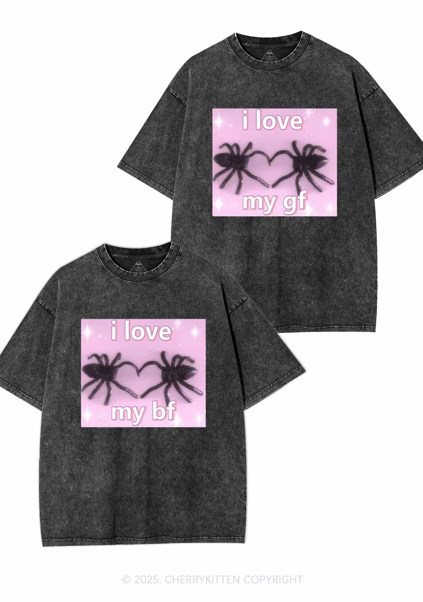 Love My Spider BF GF Y2K Valentine's Day Washed Tee Cherrykitten