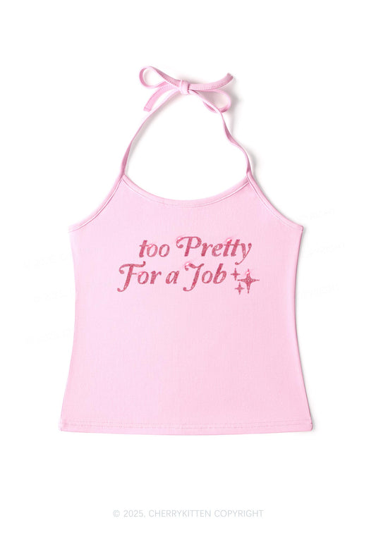 Rhinestone Too Pretty For Job Y2K Halter Neck Cami Cherrykitten