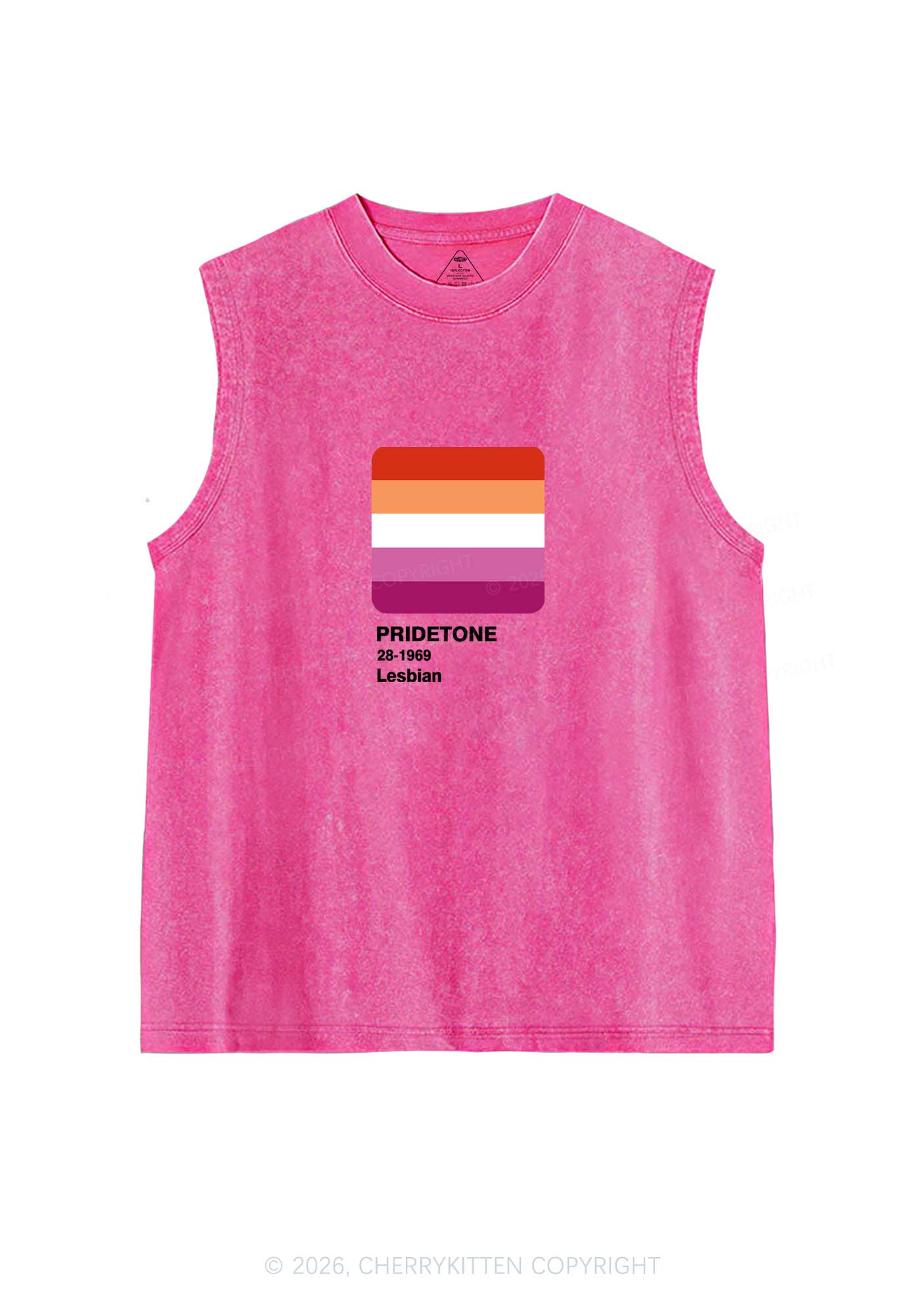 Pridetone Lesbian Pride Y2K Washed Muscle Tank Cherrykitten