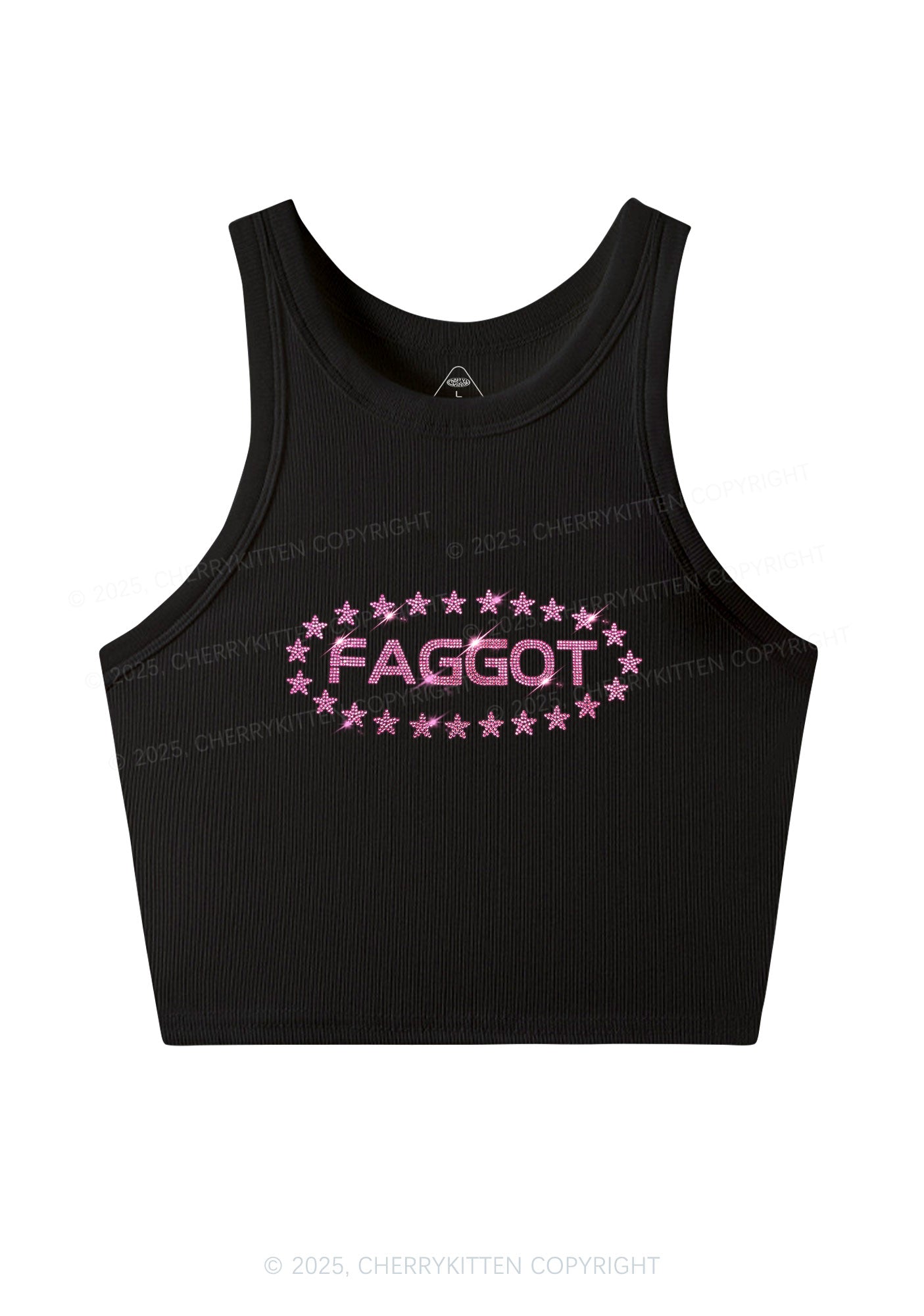 Rhinestone Pink Faggot Stars Pride Y2K Crop Tank Top Cherrykitten