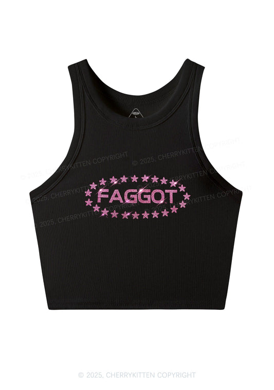 Rhinestone Pink Faggot Stars Pride Y2K Crop Tank Top Cherrykitten