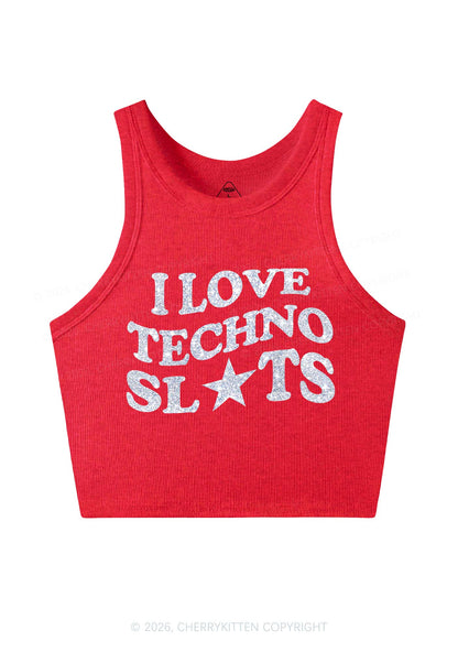 Glitter I Love Techno Slxts Y2K Crop Tank Top Cherrykitten