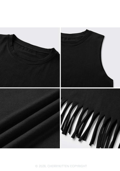 Plain Y2K Fringe Tank Top Cherrykitten