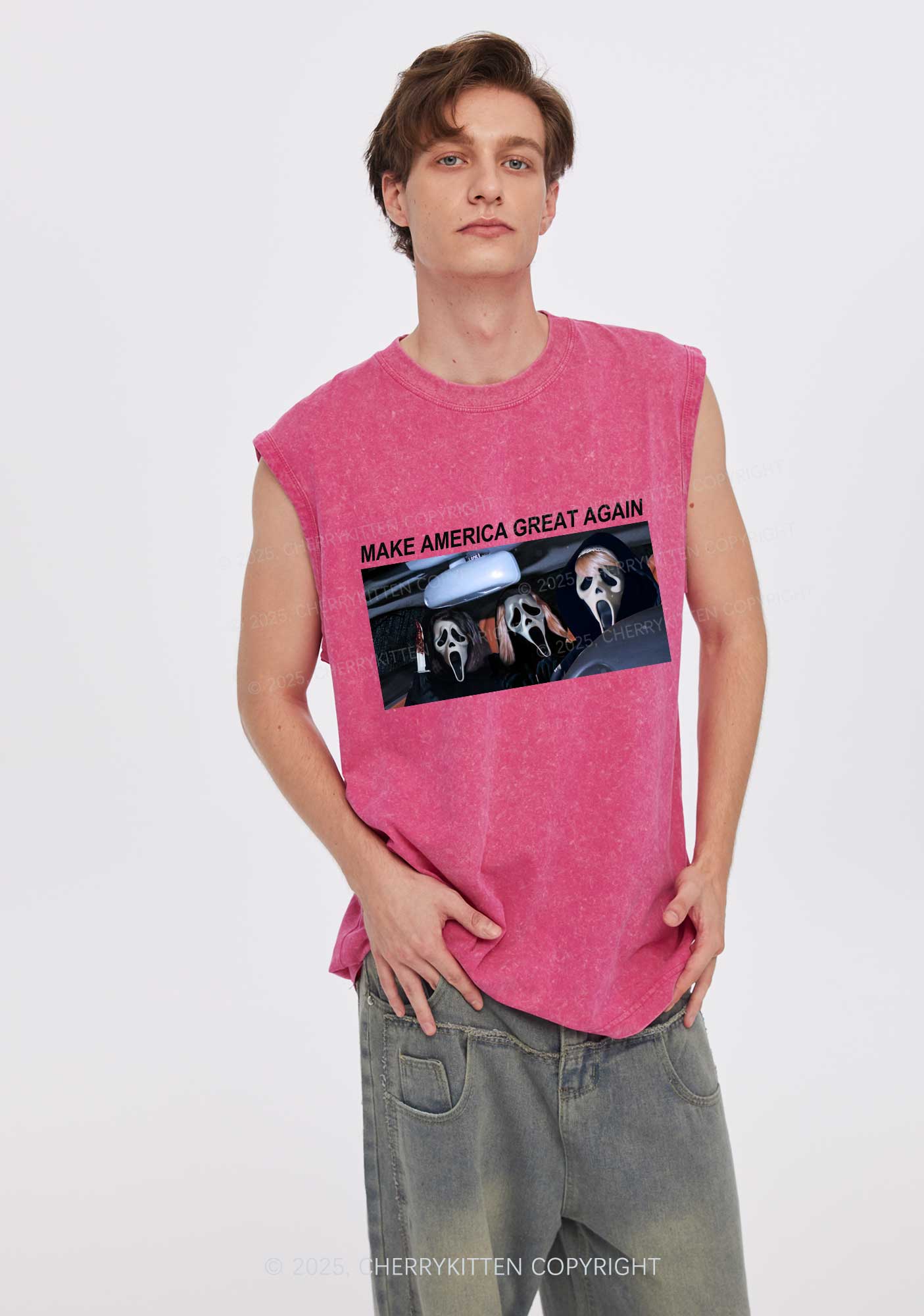 Halloween Ghost Make America Great Again Y2K Washed Muscle Tank Cherrykitten