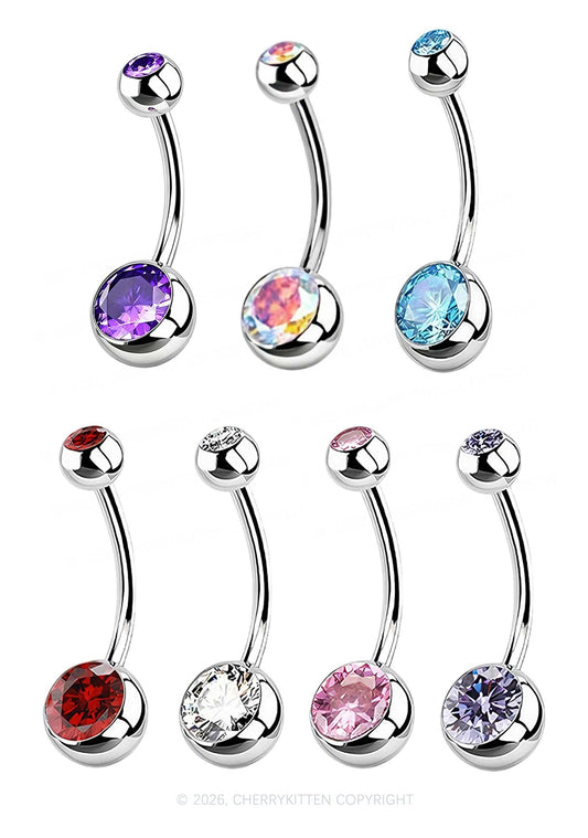 1pc Titanium Double Gemmed Y2K Navel Piercing Cherrykitten