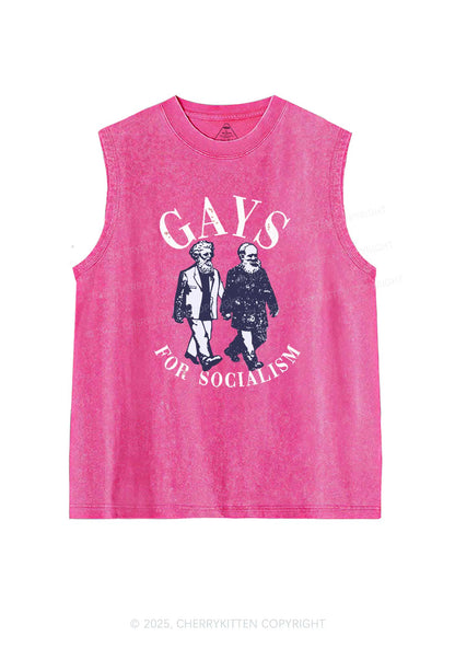 Gays For Socialism Pride Y2K Washed Muscle Tank Cherrykitten