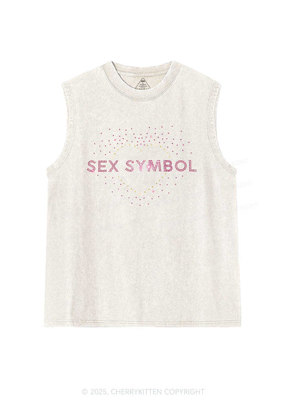 Rhinestone Sx Symbol Y2K Washed Muscle Tank Cherrykitten