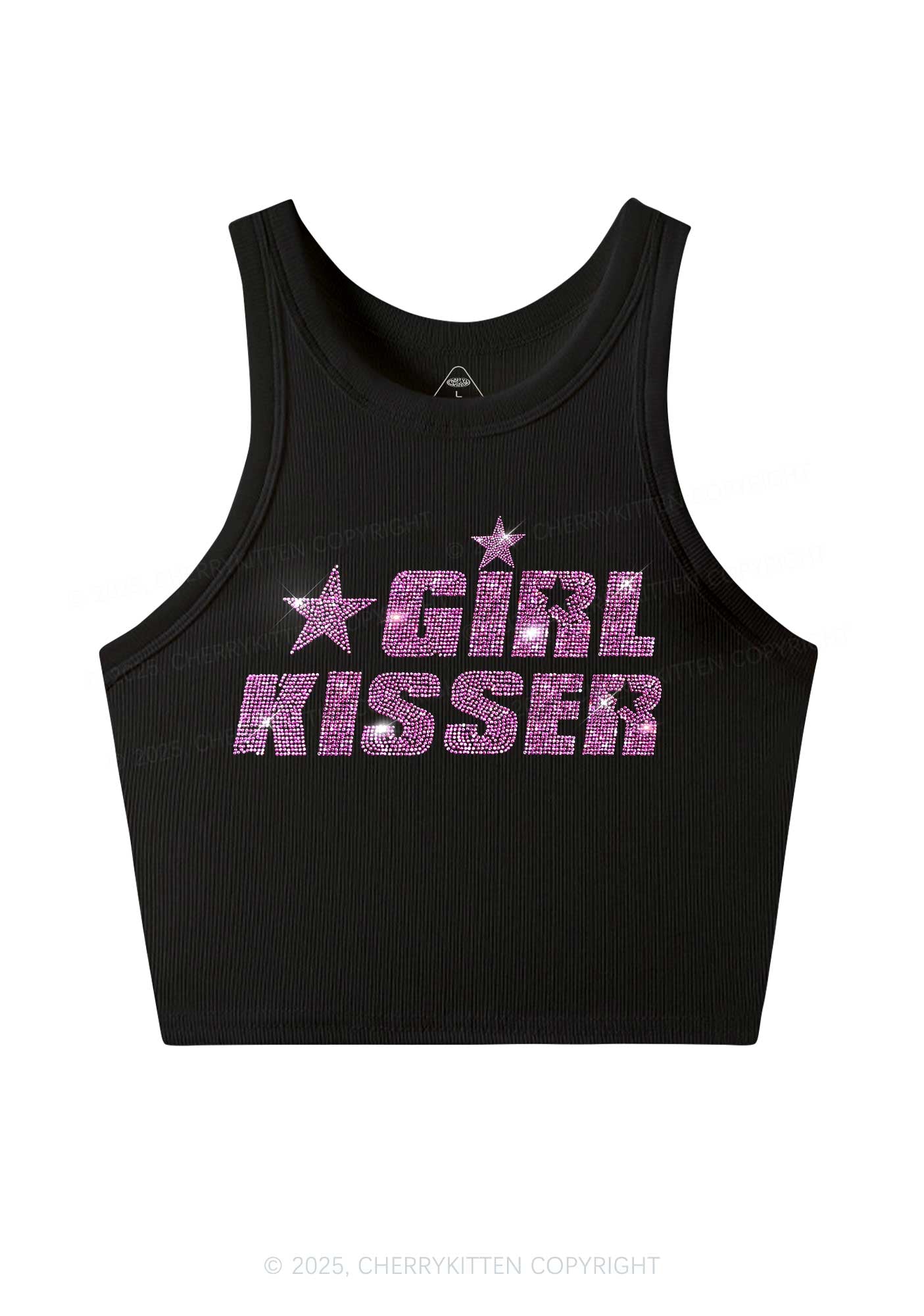 Rhinestone Girl kisser Pride Y2K Crop Tank Top Cherrykitten