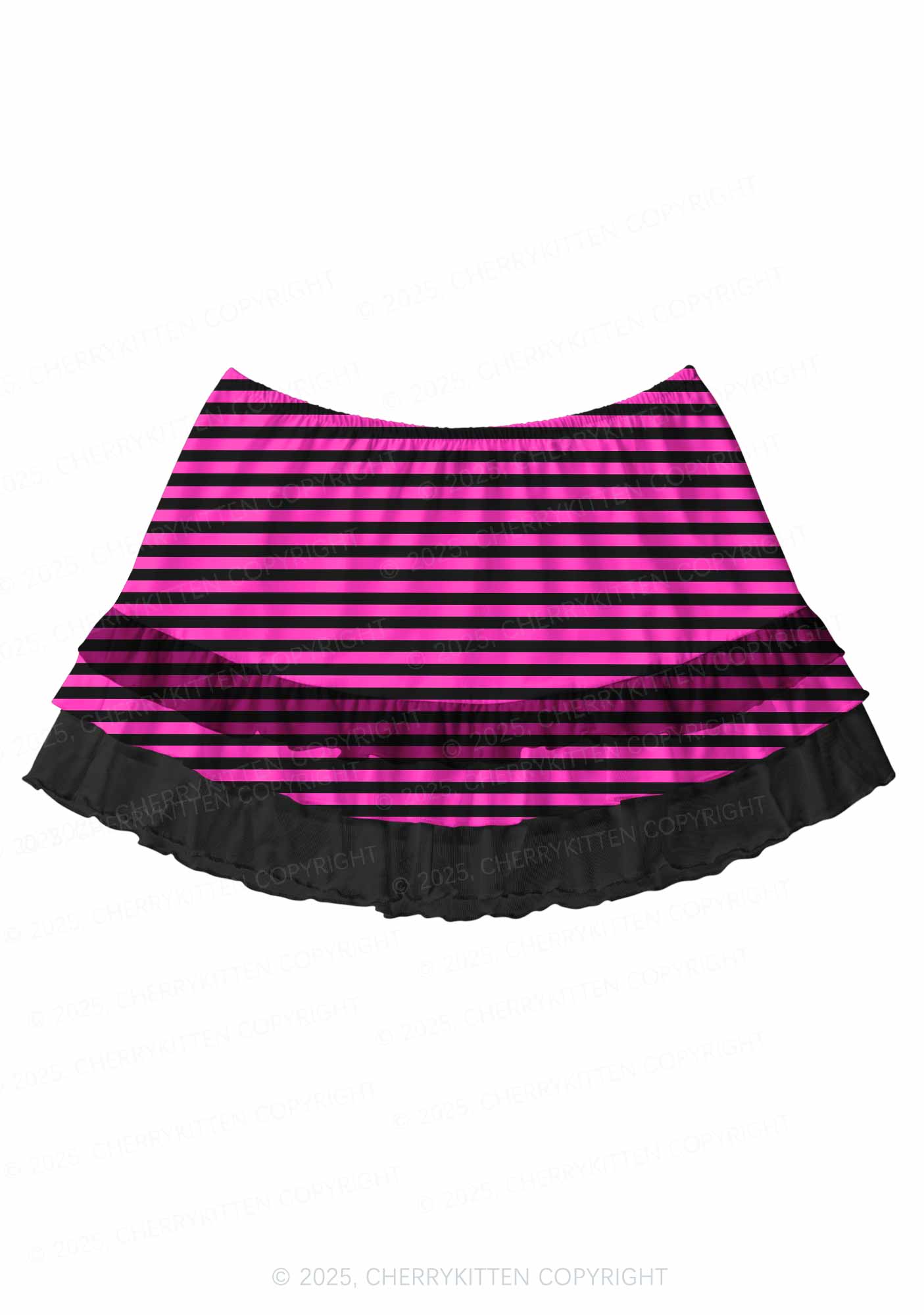 Pink And Black Stripe Valentine's Day Y2K Print Mini Layered Skirt Cherrykitten