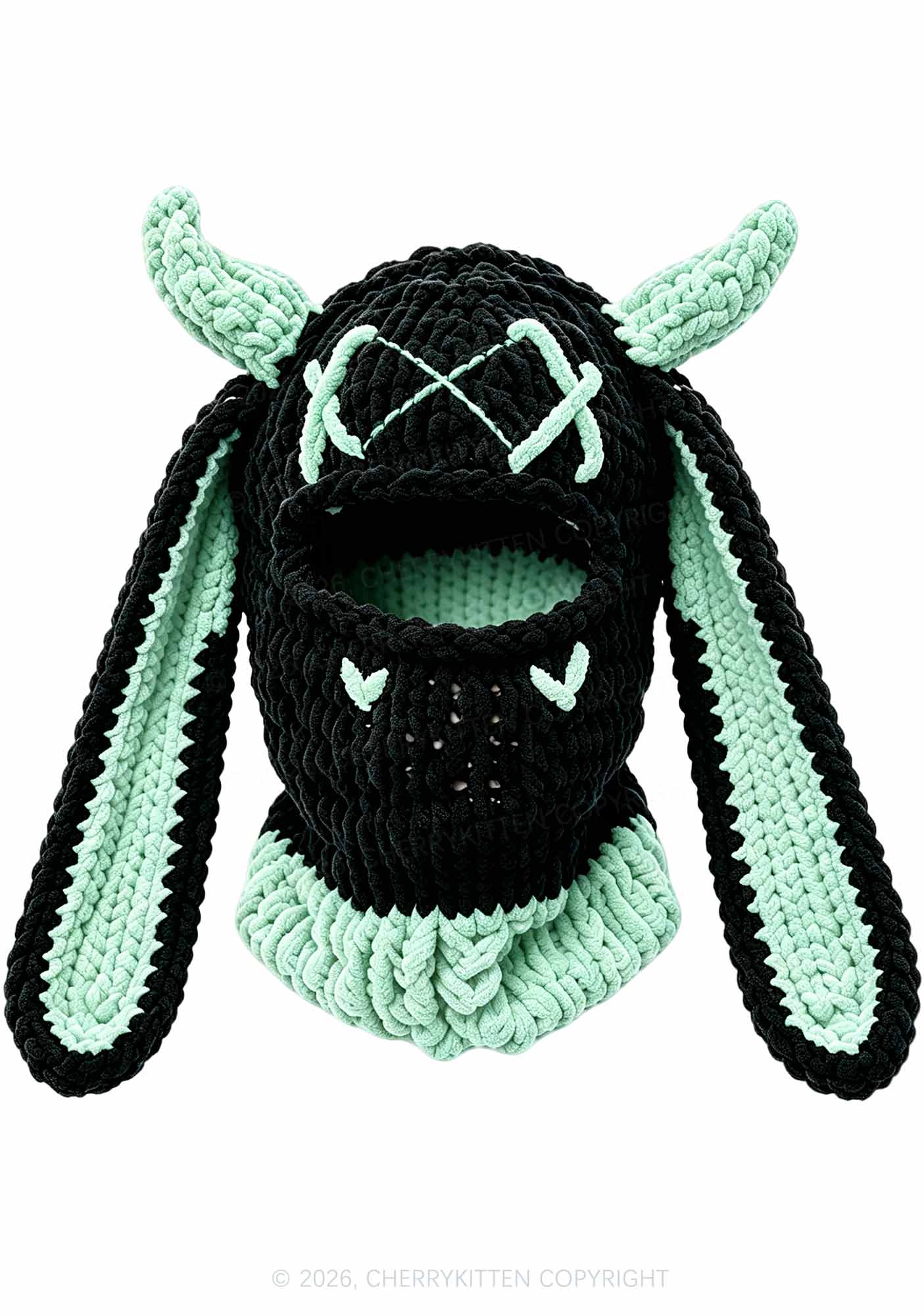 Halloween Bunny Ear Devil Horn Y2K Knitted Balaclava Cherrykitten