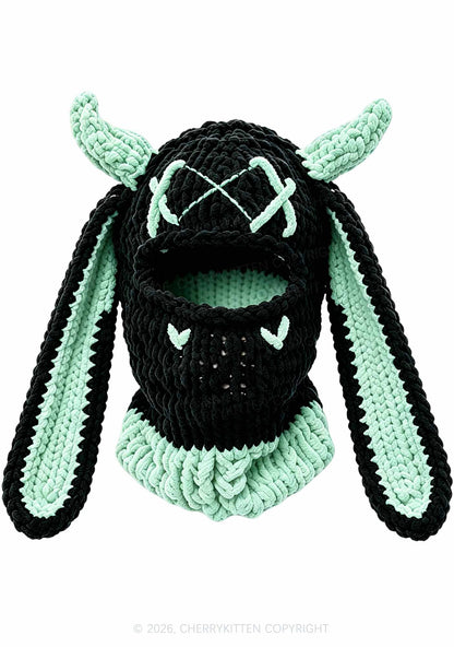 Halloween Bunny Ear Devil Horn Y2K Knitted Balaclava Cherrykitten