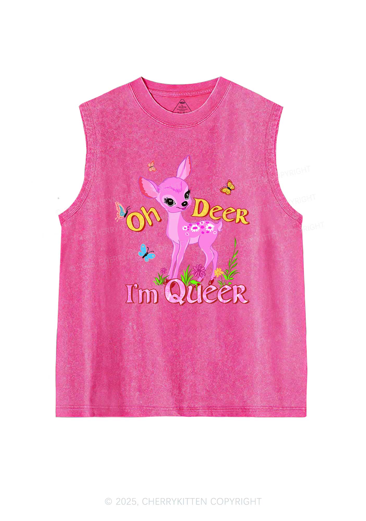 Oh Deer Im Queer Pride Y2K Washed Muscle Tank Cherrykitten