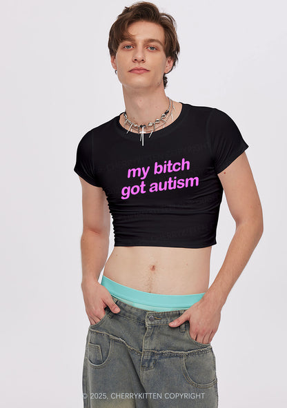 My Bxxch Got Autism Y2K Baby Tee Cherrykitten