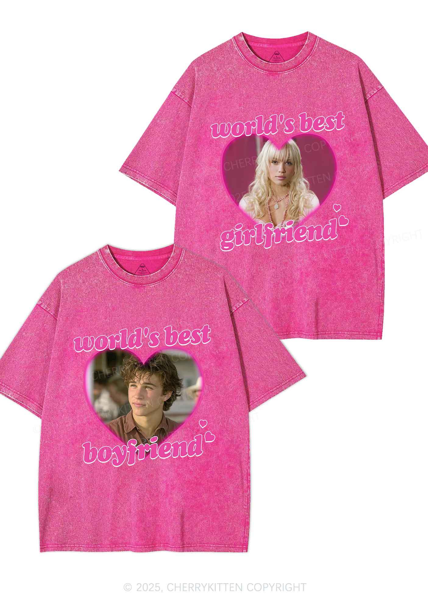 Custom Worlds Best BF GF Y2K Valentine's Day Washed Tee Cherrykitten