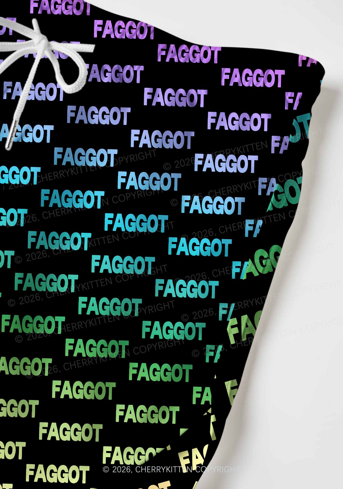 Neon Rainbow Faggot Pride Y2K Print Men Beach Shorts Cherrykitten