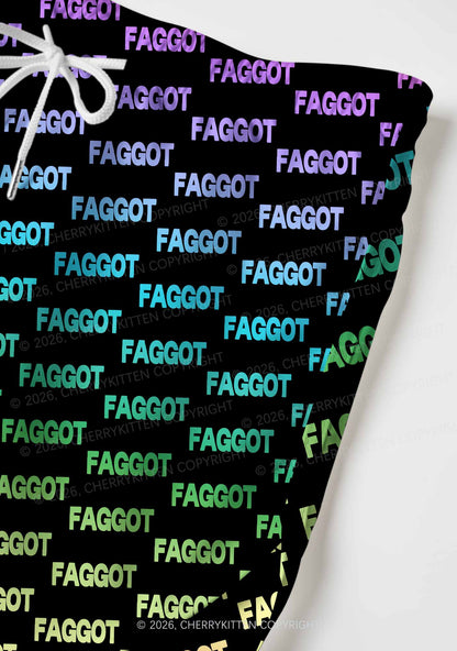 Neon Rainbow Faggot Pride Y2K Print Men Beach Shorts Cherrykitten