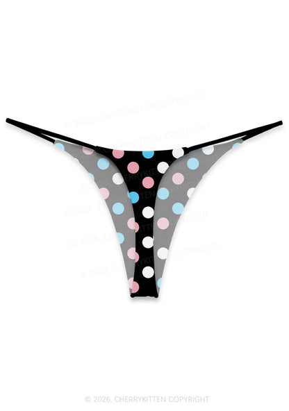 Trans Dots On Black Pride Y2K Print Bikini String Thong Cherrykitten