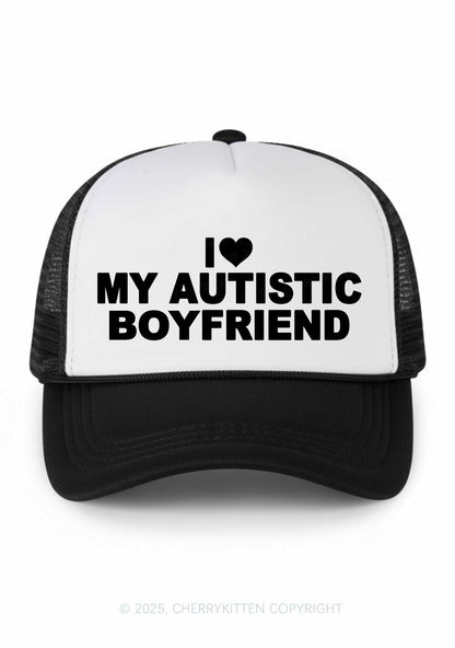 I Love My Autistic GF BF Valentine's Day Y2K Colorblock Trucker Hat Cherrykitten