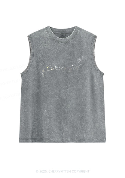 Rhinestone Cxxtry Girl Y2K Washed Muscle Tank Cherrykitten