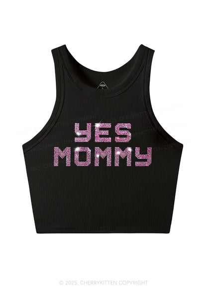 Rhinestone Yes Mommy Y2K Crop Tank Top Cherrykitten