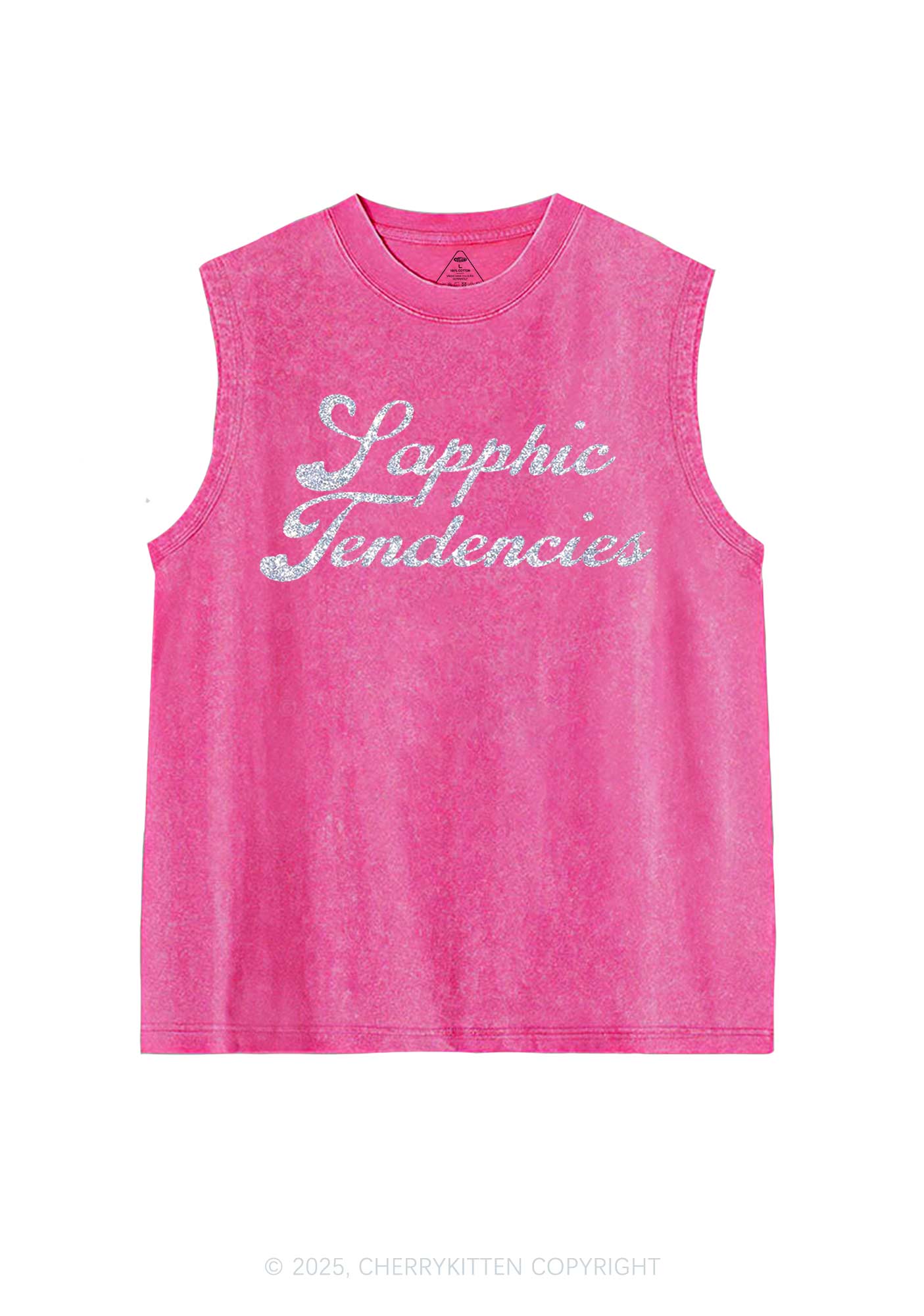 Glitter Sapphic Tendencies Pride Y2K Washed Muscle Tank Cherrykitten