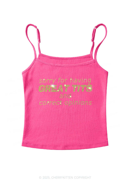 Rhinestone Sorry For Having Correct Opinions Y2K Spaghetti Strap Cami Cherrykitten