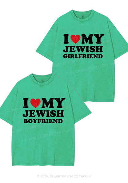 Custom I Love My Jewish GF BF Y2K Valentine's Day Washed Tee Cherrykitten