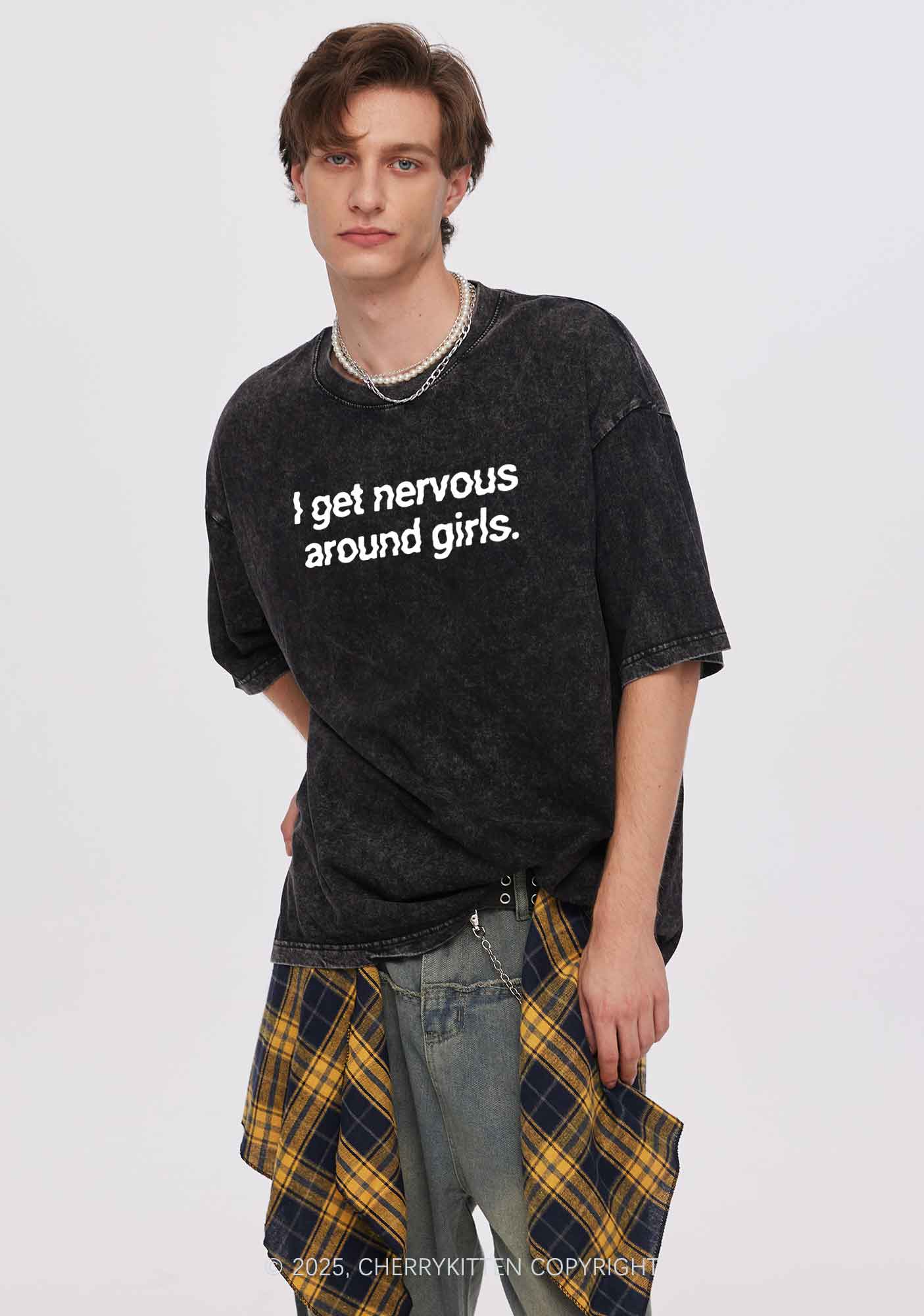 Get Nervous Around Girls Y2K Shirts Washed Tee Cherrykitten
