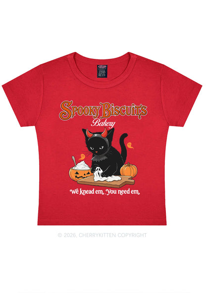 Halloween Black Cat Spooky Biscuits Y2K Baby Tee Cherrykitten