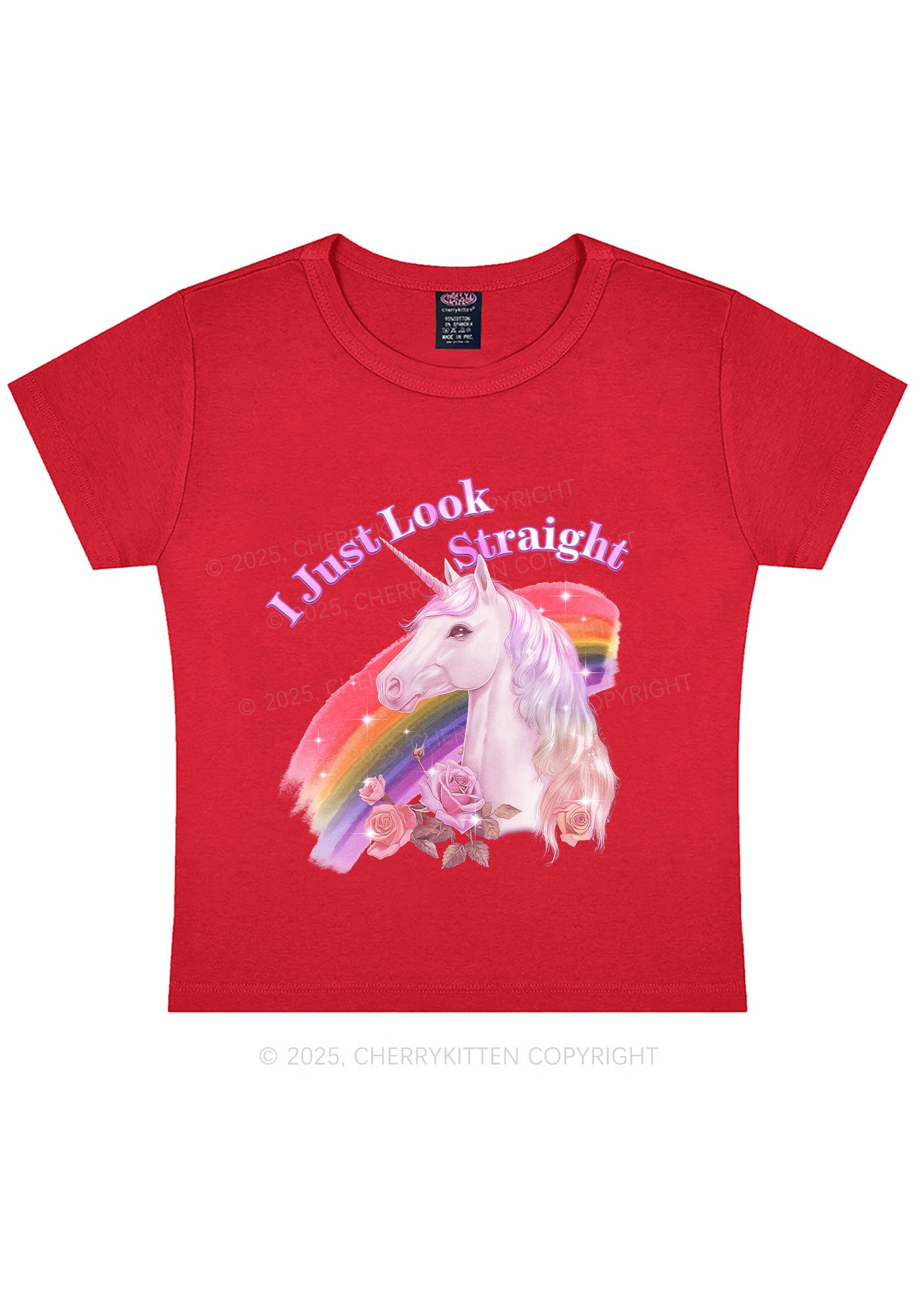Look Straight Unicorn Pride Y2K Baby Tee Cherrykitten