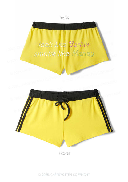 Rhinestone Smoke Like Marley Y2K Drawstring Mini Shorts Cherrykitten