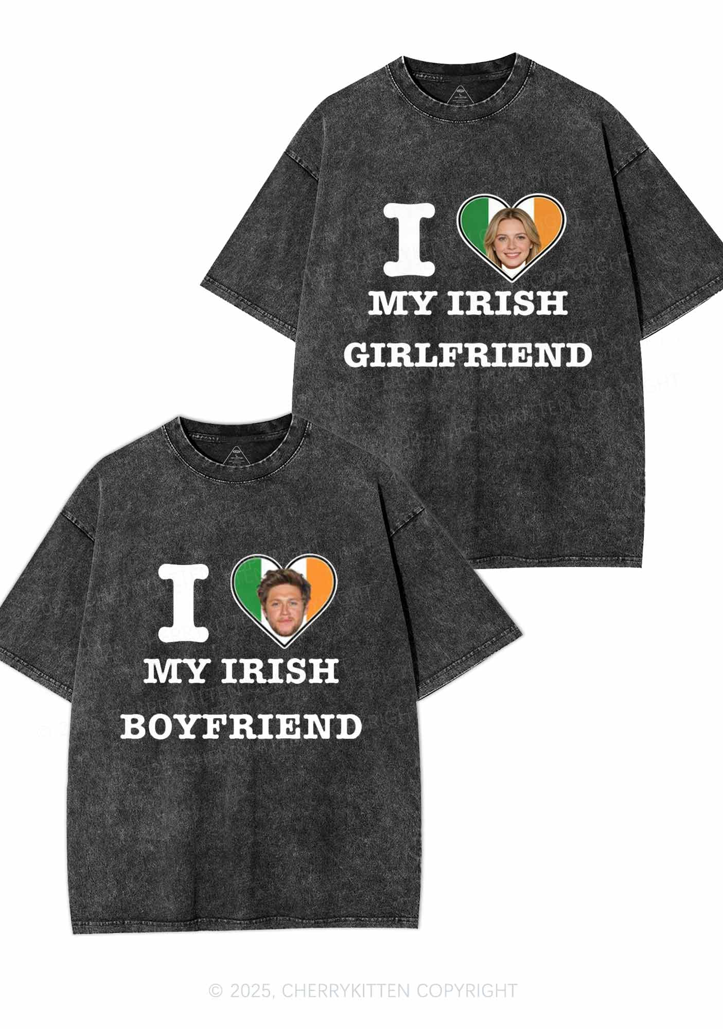 Custom My Irish BF GF Y2K Valentine's Day Washed Tee Cherrykitten