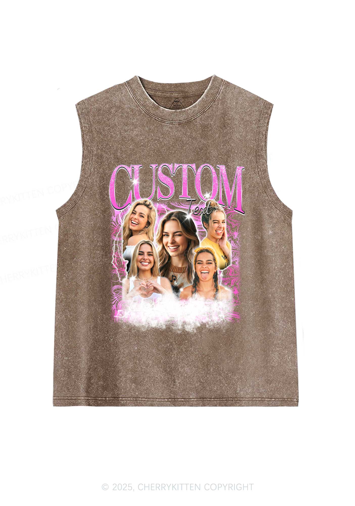 Custom Portrait Glitter Text Y2K Washed Muscle Tank Cherrykitten