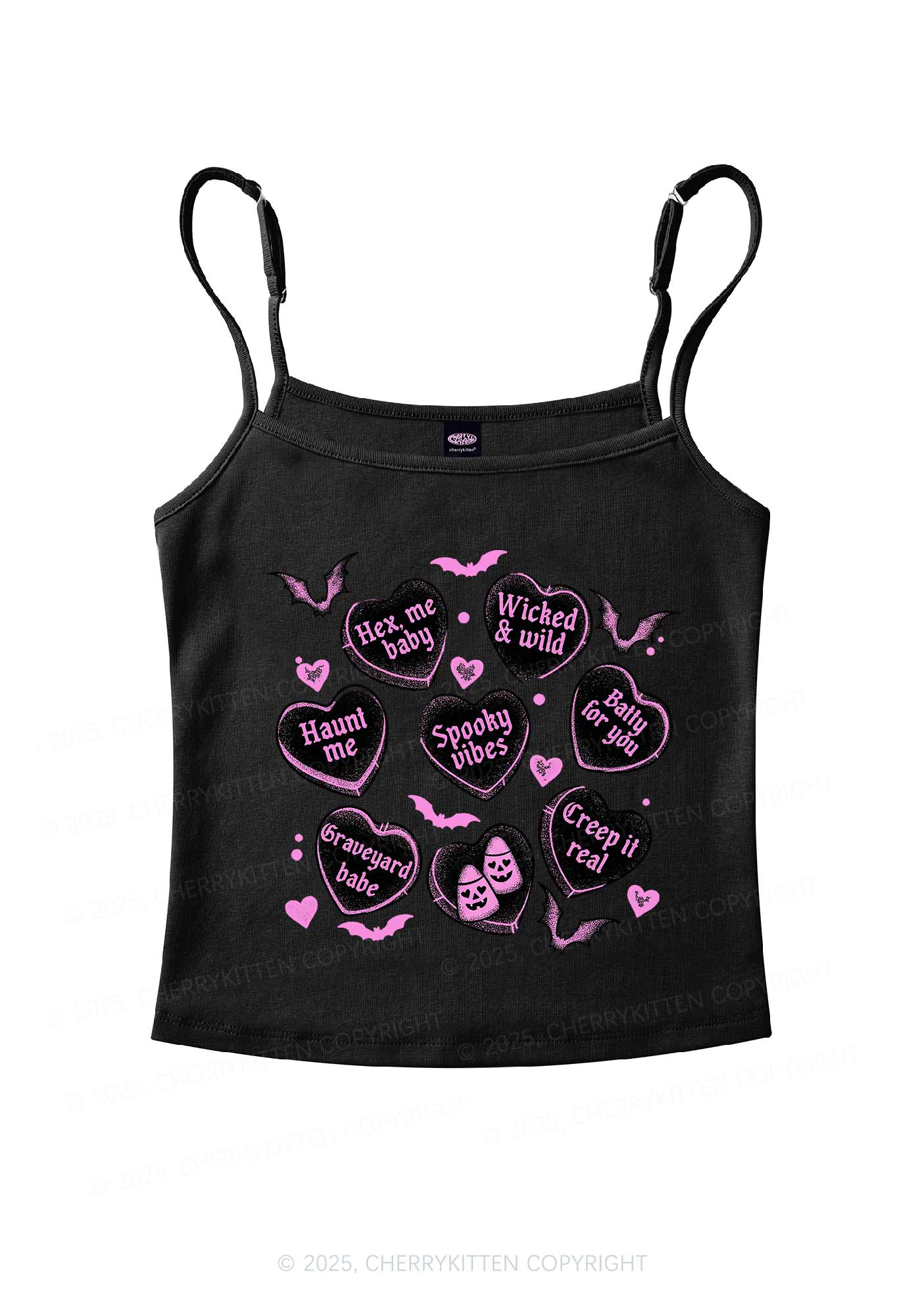 Spooky Candy Heart Valentine's Day Y2K Spaghetti Strap Cami Cherrykitten
