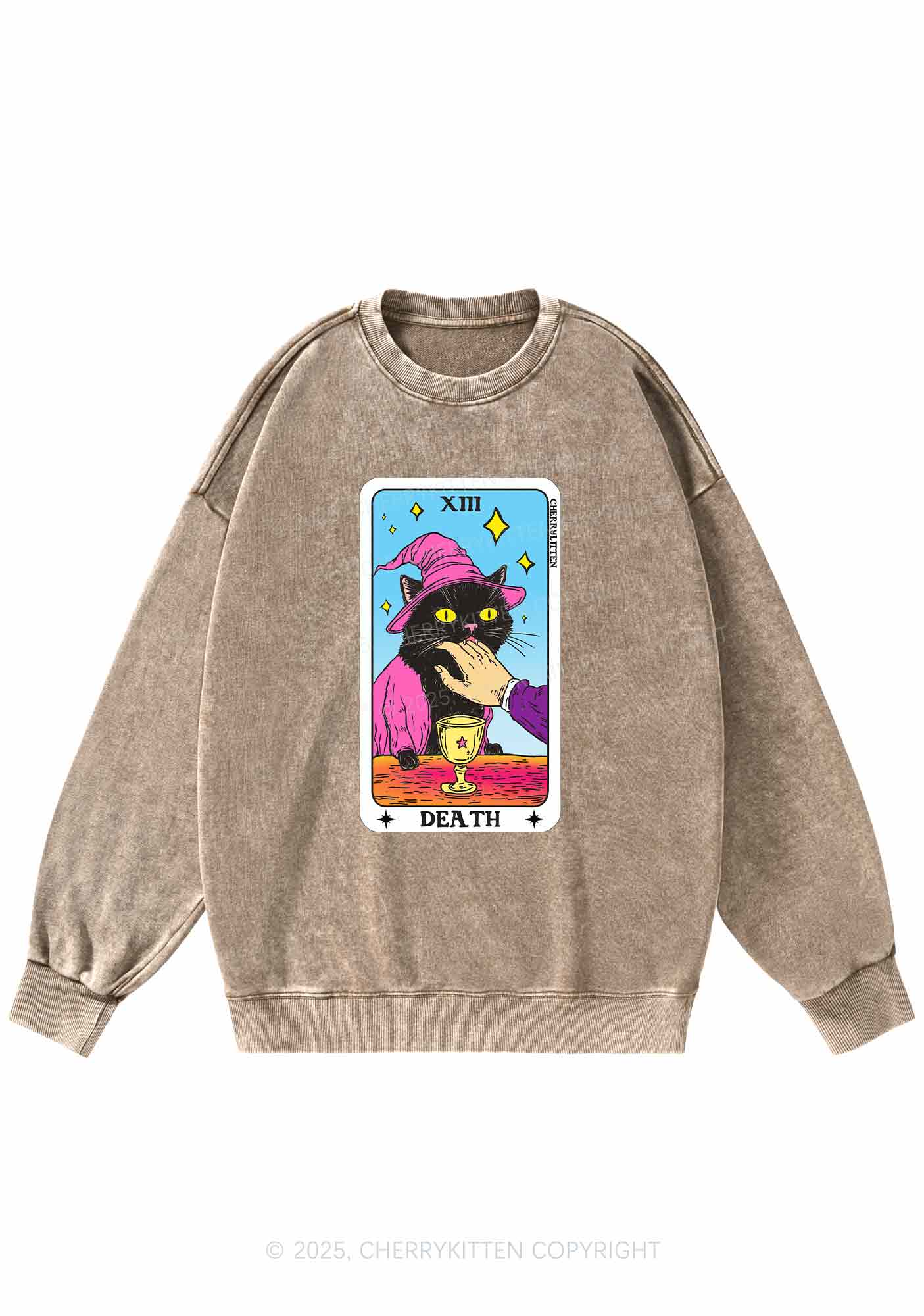 Halloween Death Black Cat Y2K Washed Sweatshirts Cherrykitten