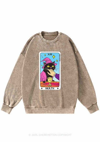 Halloween Death Black Cat Y2K Washed Sweatshirts Cherrykitten