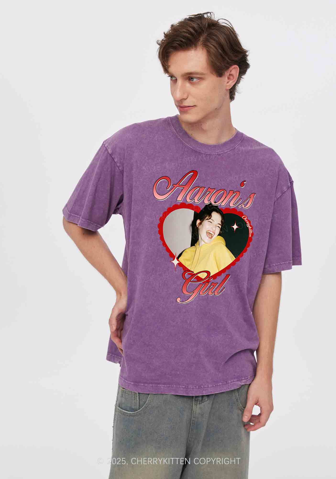 Custom Photo Heart Graphic Y2K Valentine's Day Washed Tee Cherrykitten