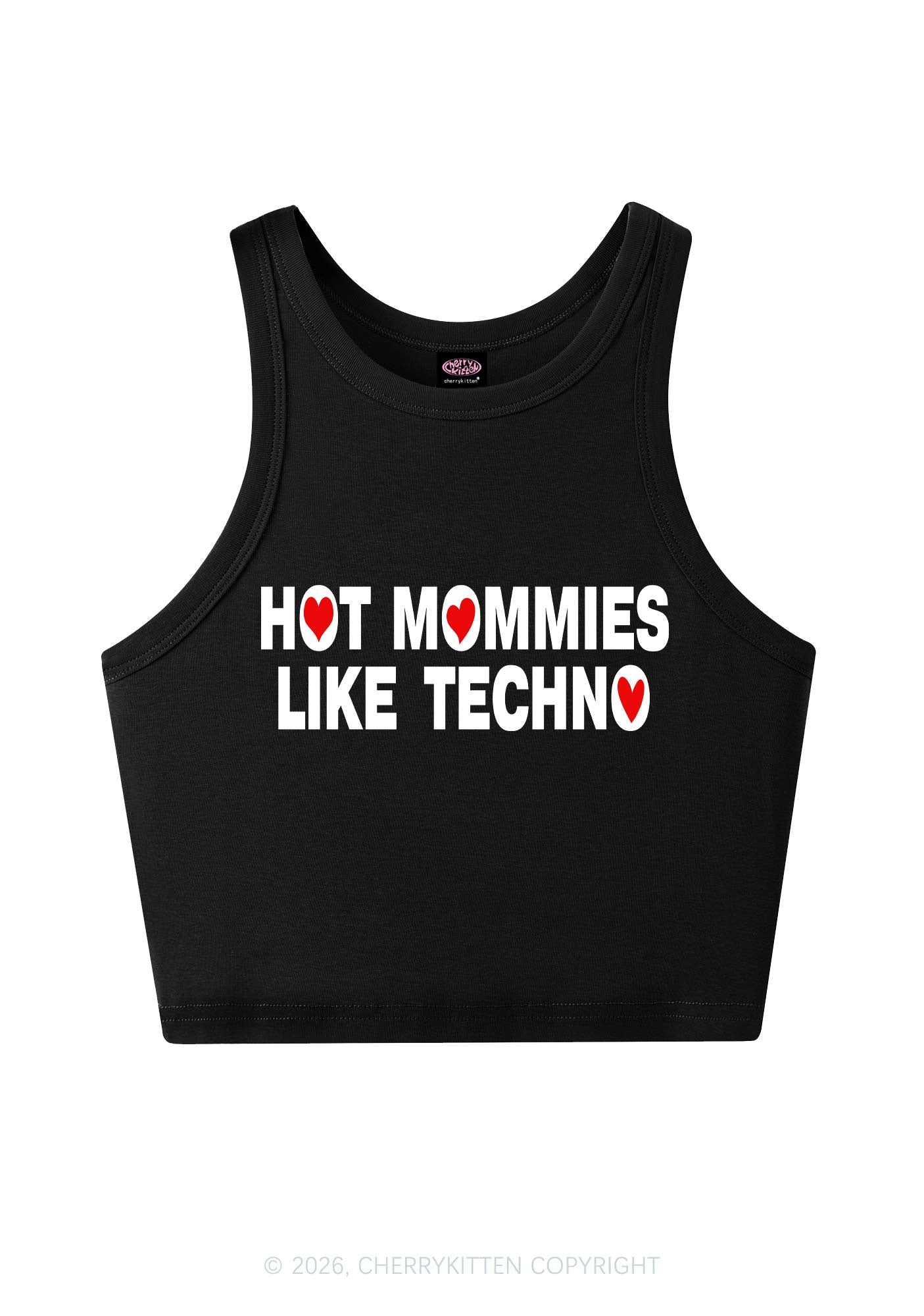 Hot Mommies Like Techno Y2K Crop Tank Top Cherrykitten