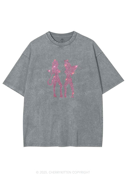 Rhinestone Dancing Girls Y2K Shirts Washed Tee Cherrykitten