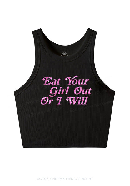 Glitter Eat Your Girl Out Y2K Crop Tank Top Cherrykitten