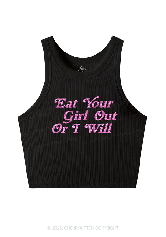 Glitter Eat Your Girl Out Y2K Crop Tank Top Cherrykitten
