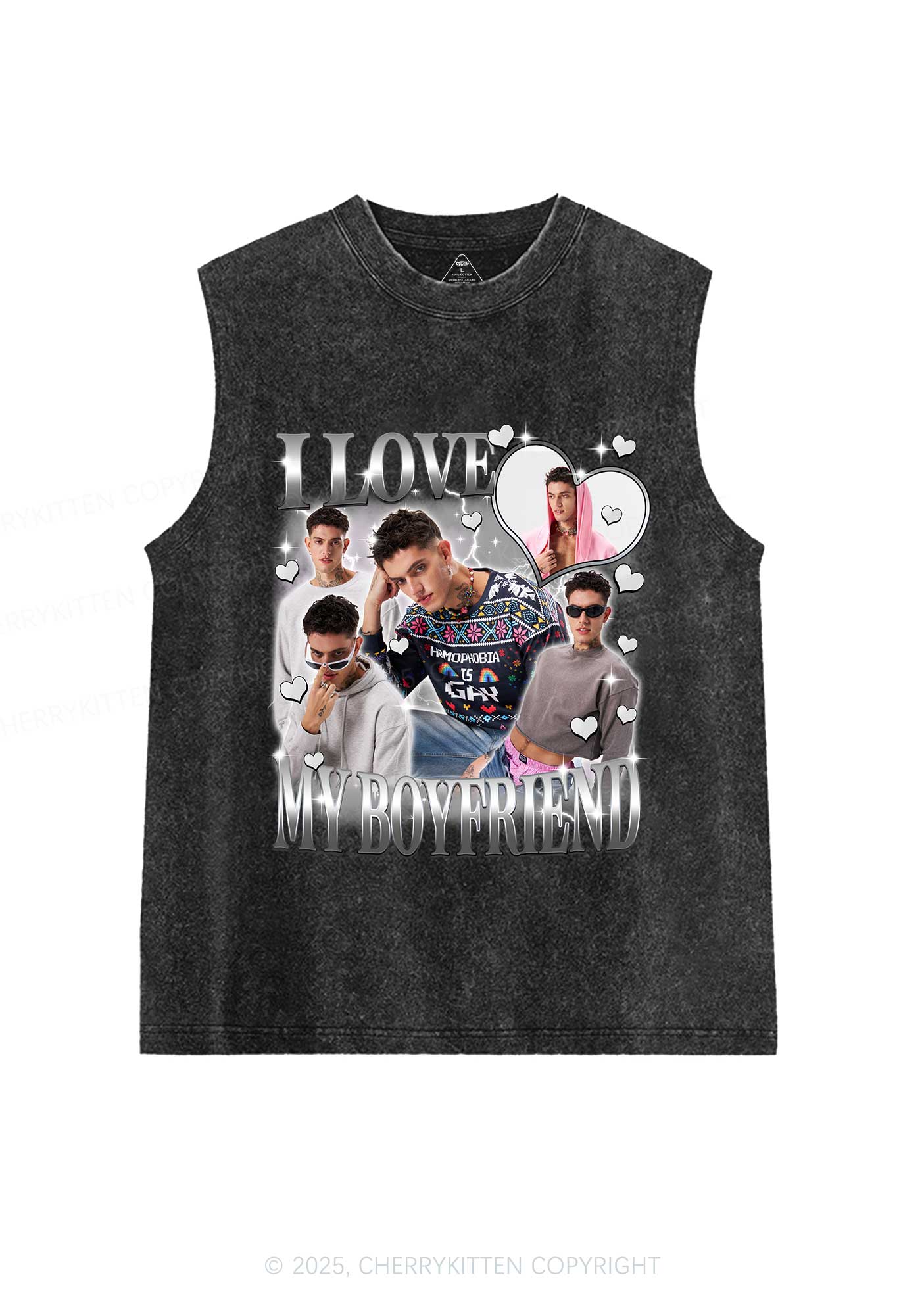 Custom Sparkly Heart I Love BF GF Y2K Washed Muscle Tank Cherrykitten