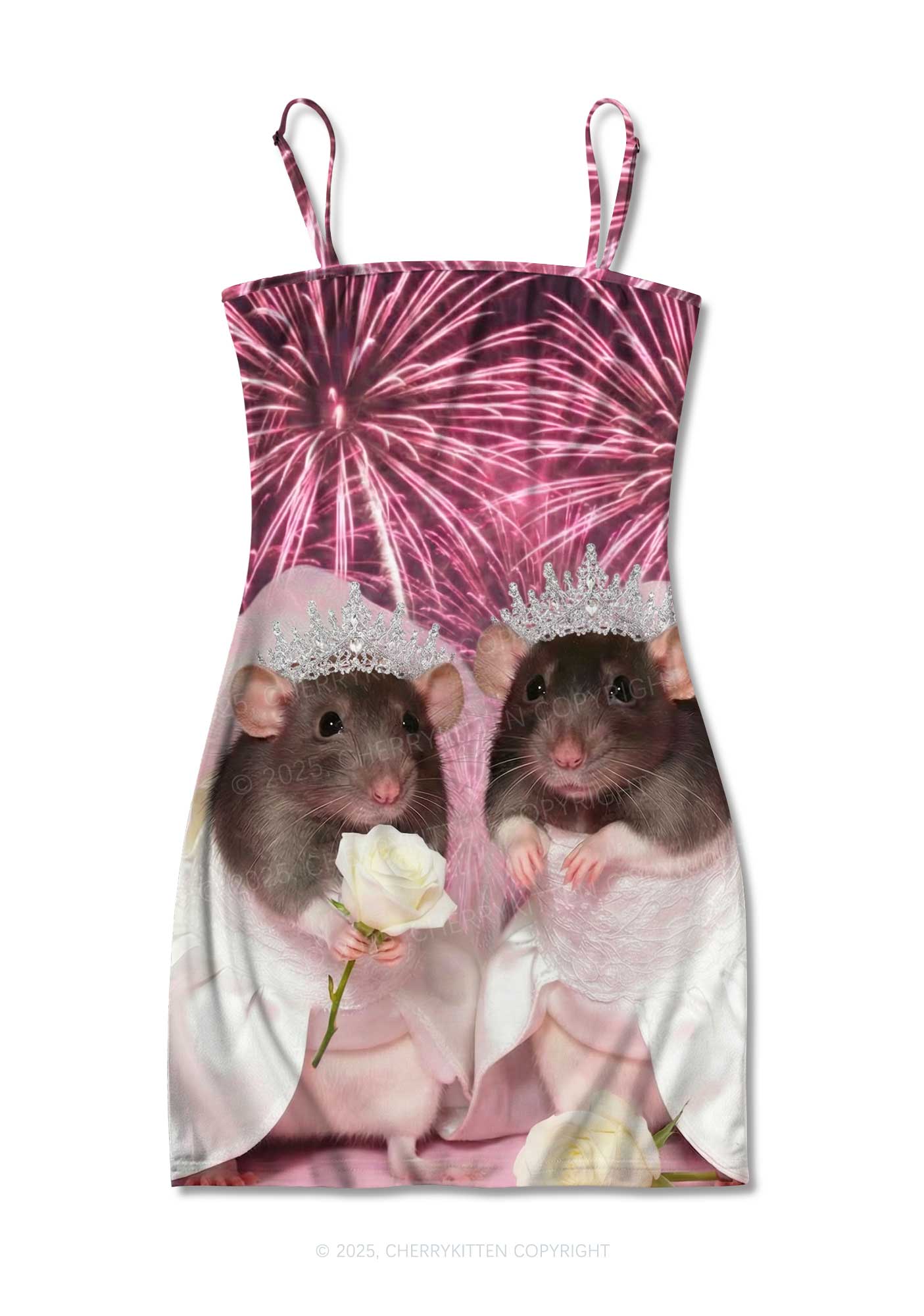 Crowned Rats Valentine's Day Y2K Print Slip Dress Cherrykitten