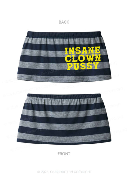 Insane Clown Puxxy Y2K Navy Grey Striped Mini Skirt Cherrykitten