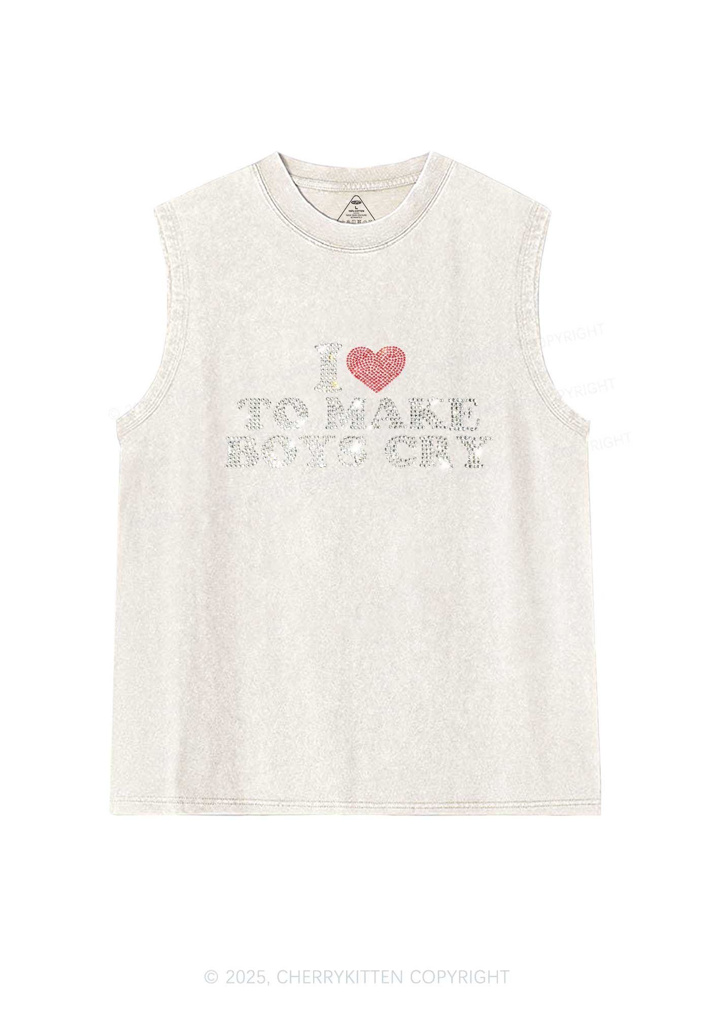 Rhinestone Love To Make Boys Cry Y2K Washed Muscle Tank Cherrykitten
