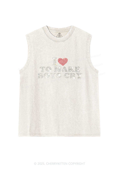 Rhinestone Love To Make Boys Cry Y2K Washed Muscle Tank Cherrykitten