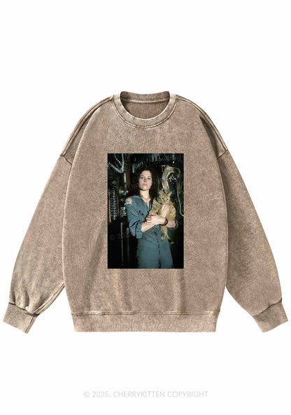 Halloween Space Lady Cat Y2K Washed Sweatshirts Cherrykitten
